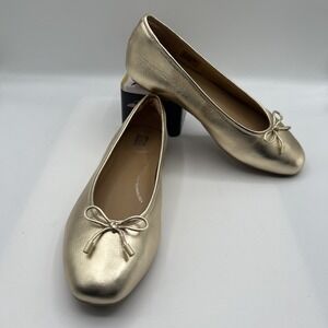 FitFlop Women's Delicato Bow Soft Metallic Gold Leather Ballet Flats,SZ: 7 M